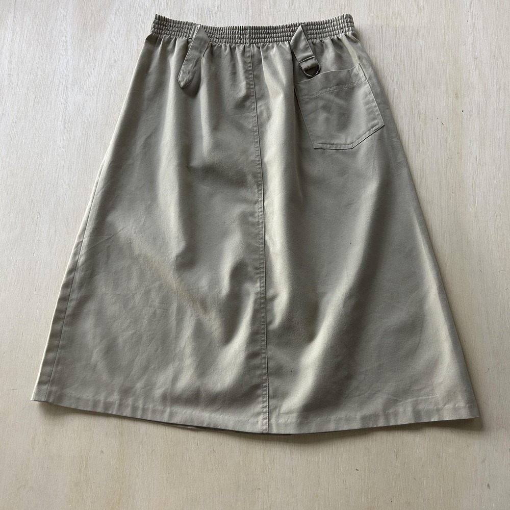 Vintage Amelia Skirt Womens 8 Beige Solid Twill A-Line Knee Length Elastic Waist
